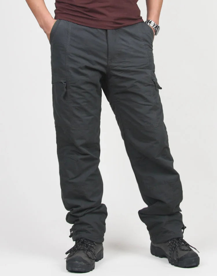 Men's Winter Tactical Cargo Pants - Double Layer Fleece Lined