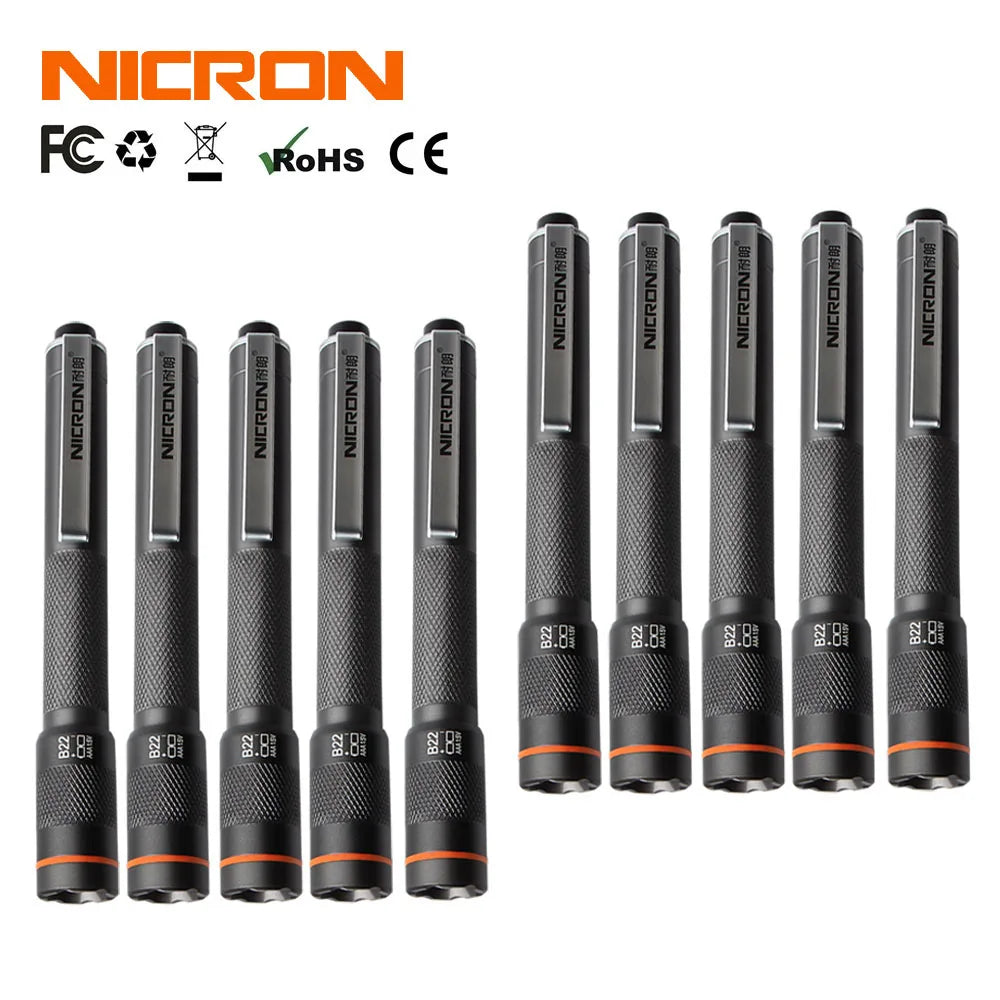 NICRON B22W Pen Flashlight - 120 Lumen High CRI Color Match LED Torch with Zoom
