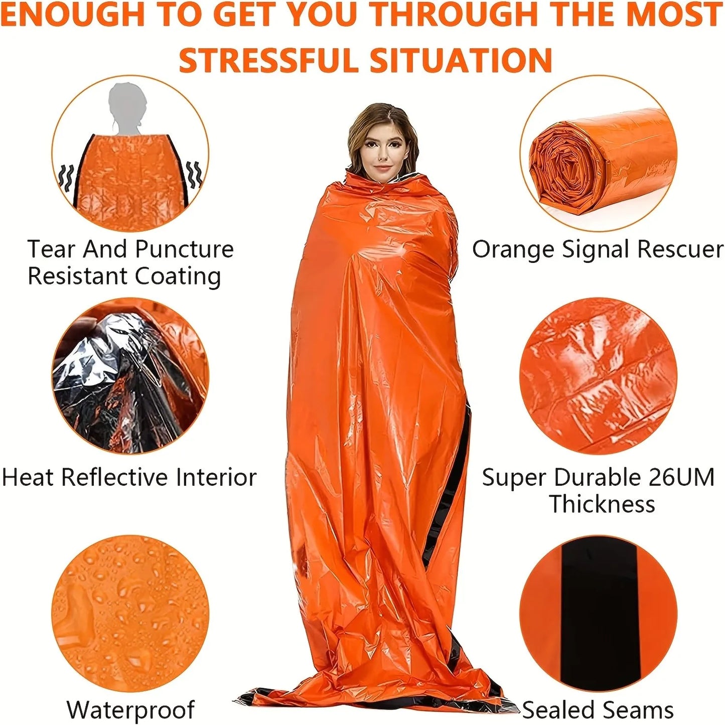 Mylar Emergency Sleeping Bag - Waterproof Thermal Survival Blanket