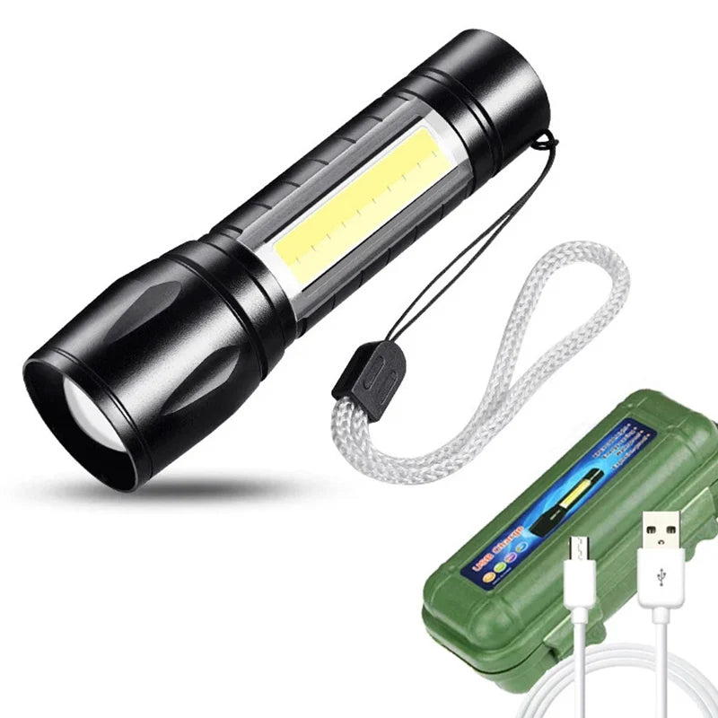 Rechargeable LED Flashlight - Waterproof Aluminum Pocket Torch with Magnetic Base