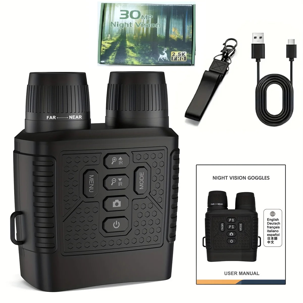 2.5K Digital Night Vision Binoculars - 6x Zoom with Infrared & Tactical Light for Camping