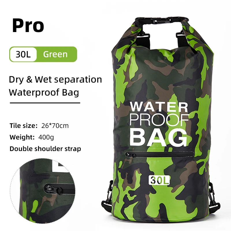 Waterproof Dry Bag Backpack with Wet Separation Pocket - 15L/30L