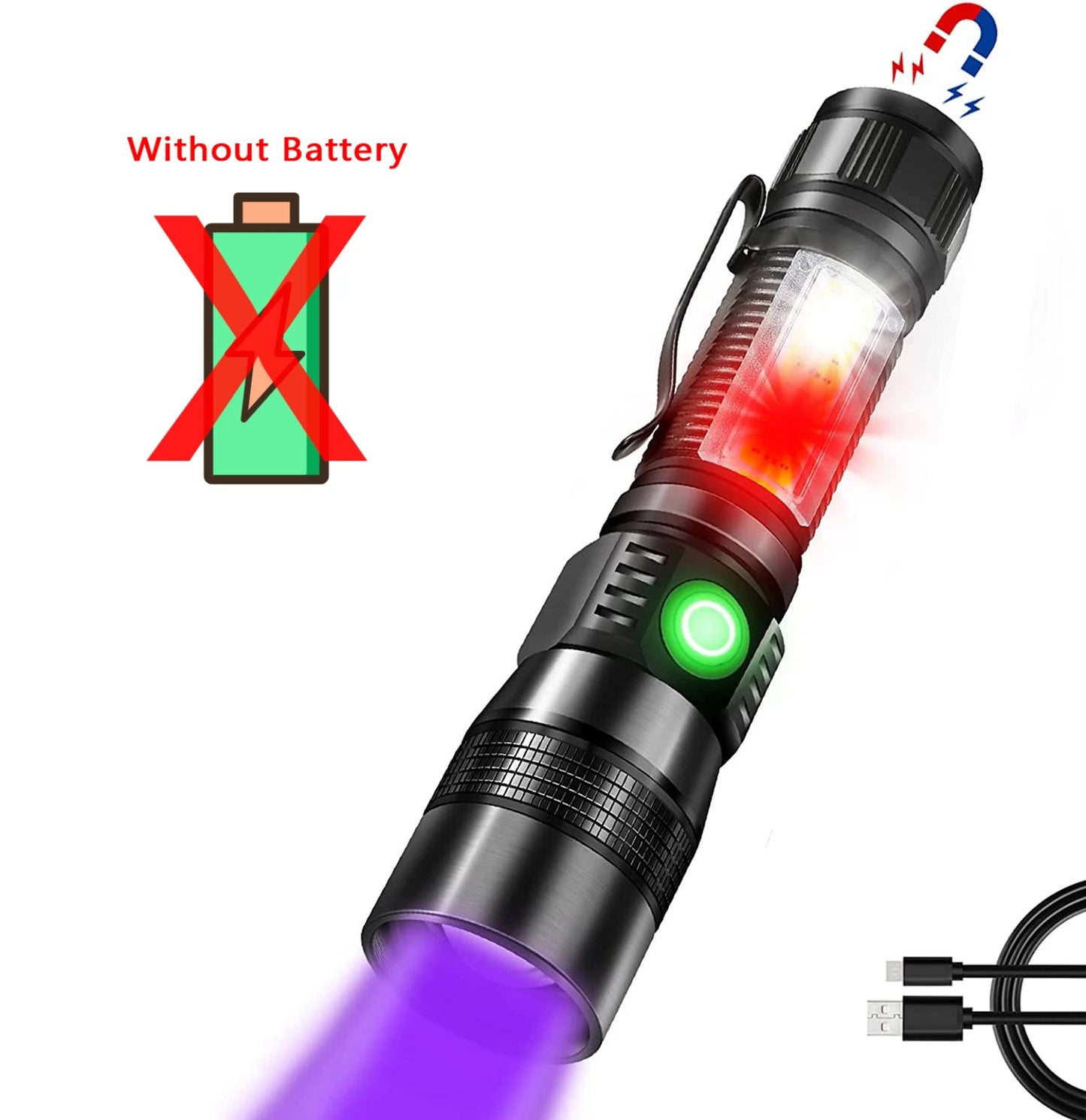 3-in-1 LED Flashlight - 1200 Lumen Rechargeable Tactical Torch with UV & COB Sidelight