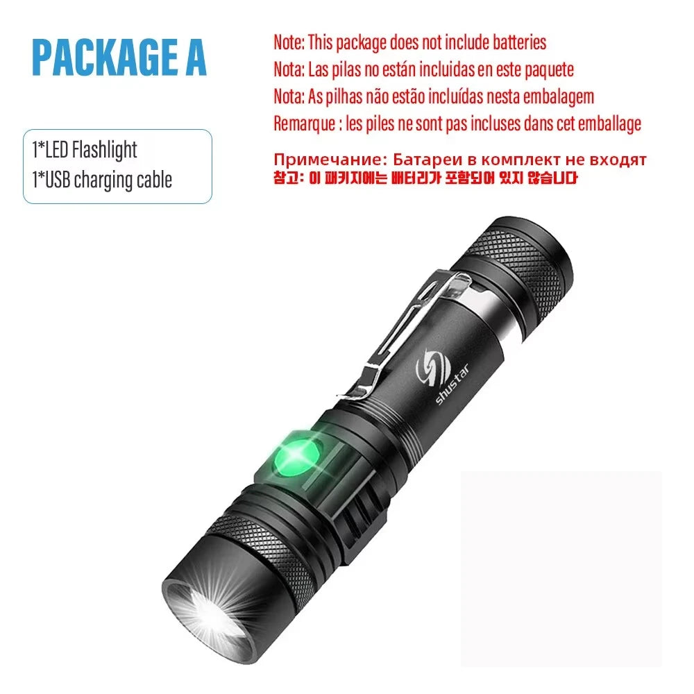 Professional LED Flashlight - High Power Rechargeable Tactical Torch with Zoom