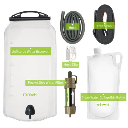 miniwell water purifier water straw filter survival emergency kit for hiking,camping,survival,emergency
