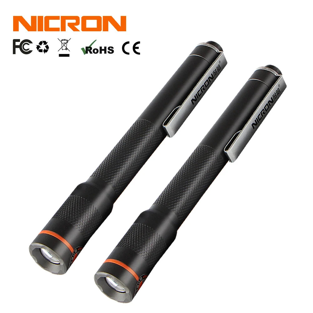 NICRON B22W Pen Flashlight - 120 Lumen High CRI Color Match LED Torch with Zoom