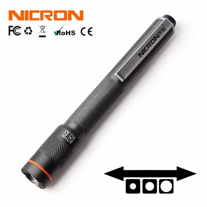 NICRON B22W Pen Flashlight - 120 Lumen High CRI Color Match LED Torch with Zoom