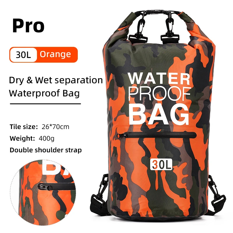 Waterproof Dry Bag Backpack with Wet Separation Pocket - 15L/30L