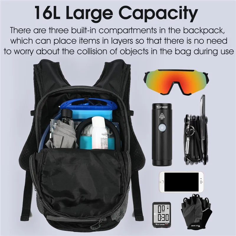 WEST BIKING 16L Cycling Hydration Backpack - Ultralight Pack for MTB, Hiking & Climbing