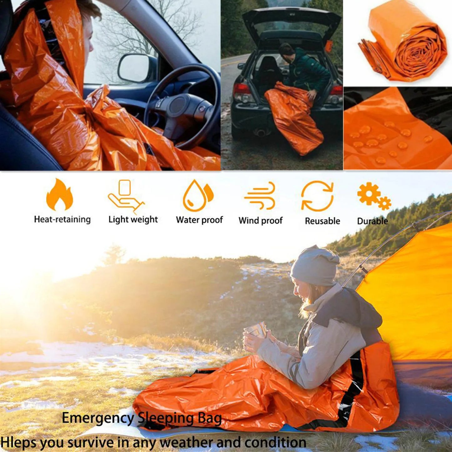 Mylar Emergency Sleeping Bag - Waterproof Thermal Survival Blanket
