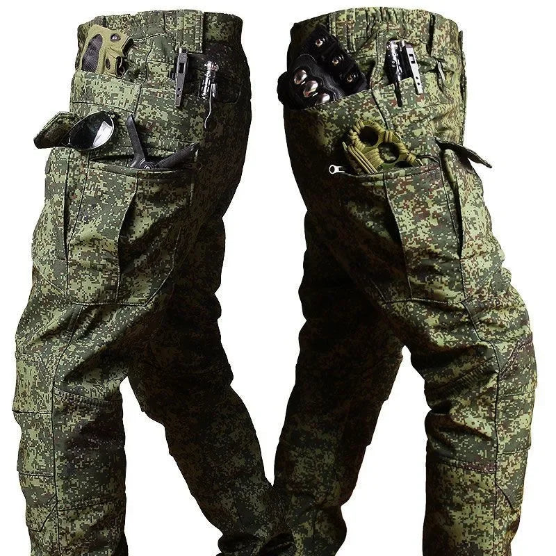 S-6XL 125kg Knee Double Layer Thickened Winter Men Multi Pocket Camouflage Waterproof and Windproof New IX7 Assault Pants