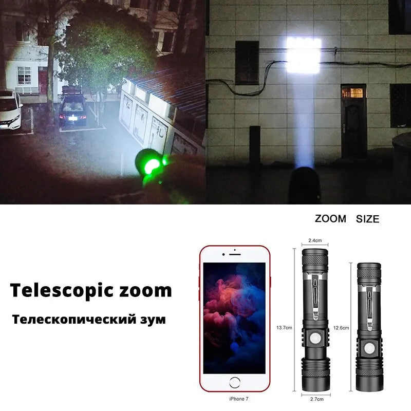 Professional LED Flashlight - High Power Rechargeable Tactical Torch with Zoom