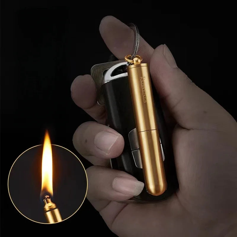 Pure Copper Keychain Lighter - Waterproof Kerosene Lighter with Tobacco Press