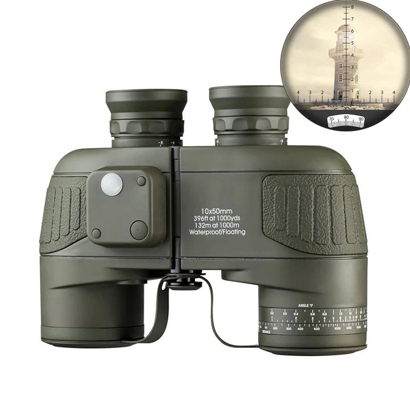 Professional Marine Binoculars 10x50 with Rangefinder & Compass - IPX7 Waterproof