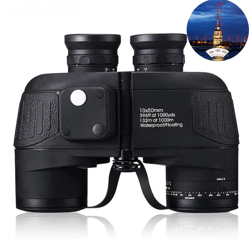 Professional Marine Binoculars 10x50 with Rangefinder & Compass - IPX7 Waterproof