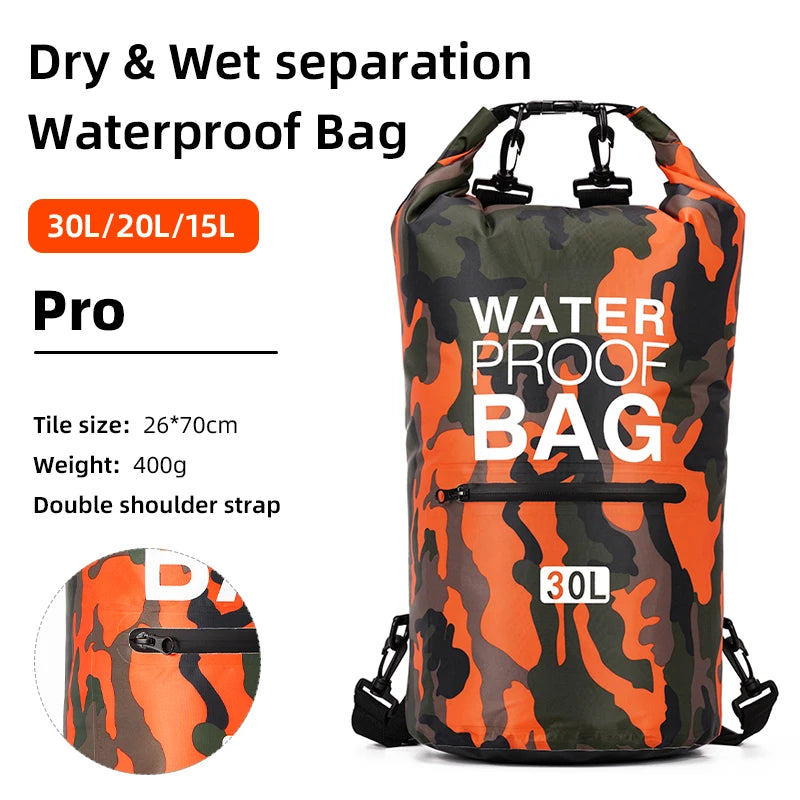 Waterproof Dry Bag Backpack with Wet Separation Pocket - 15L/30L