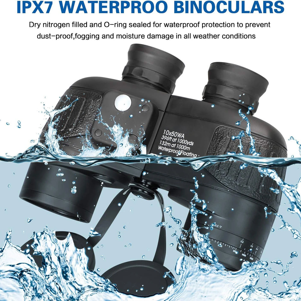 Professional Marine Binoculars 10x50 with Rangefinder & Compass - IPX7 Waterproof