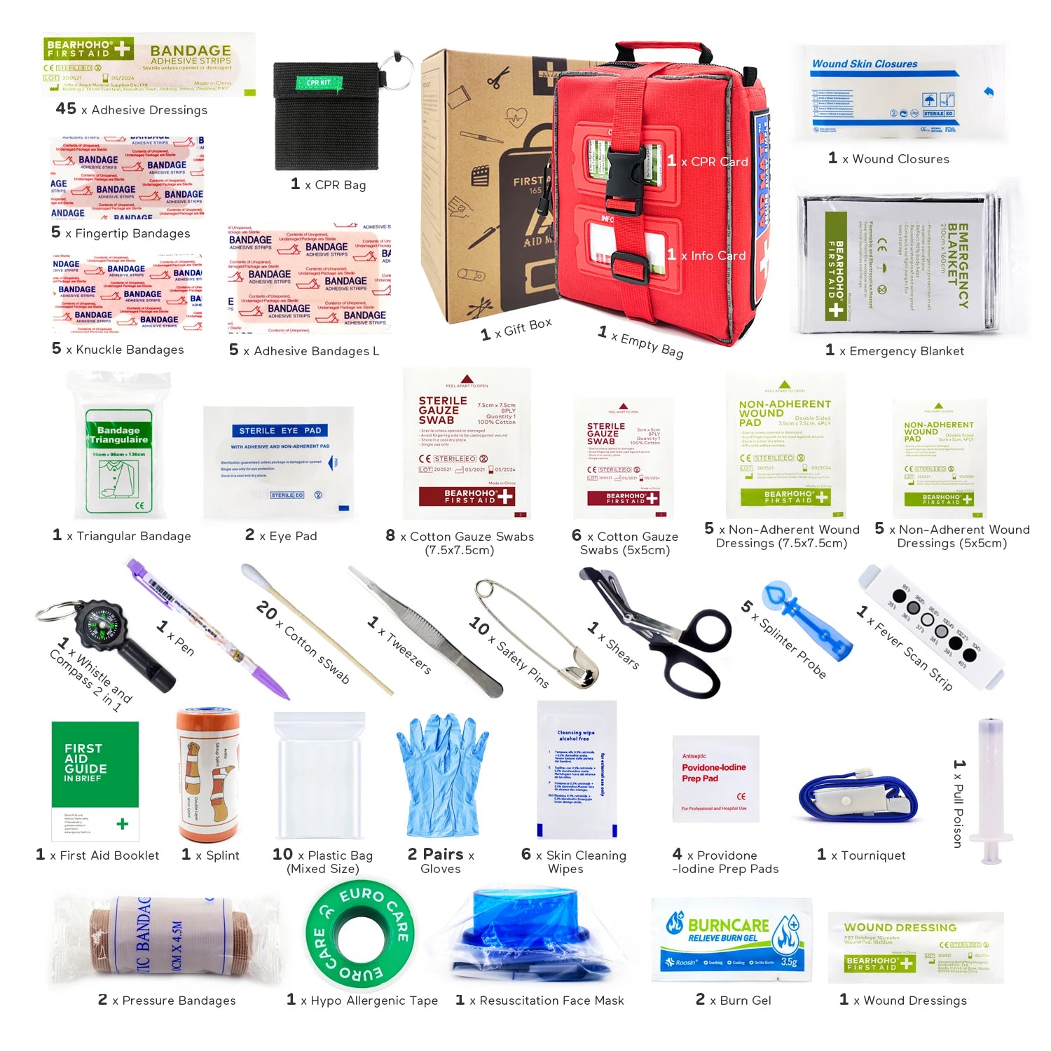 165pcs First Aid Kit/ Empty Car Emergency Survival Kit Medical Rescue Bag for Home Cycling Hiking Camping Outdoor Trauma Gear